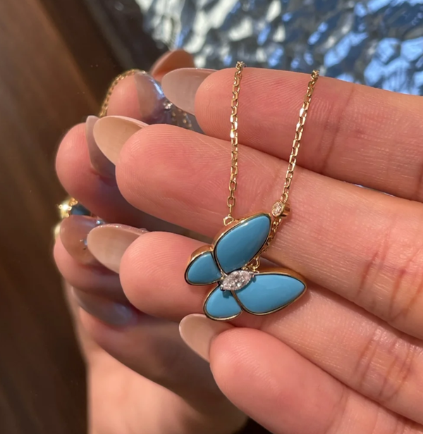 [Luxery]Turquoise Butterfly Gold Necklace