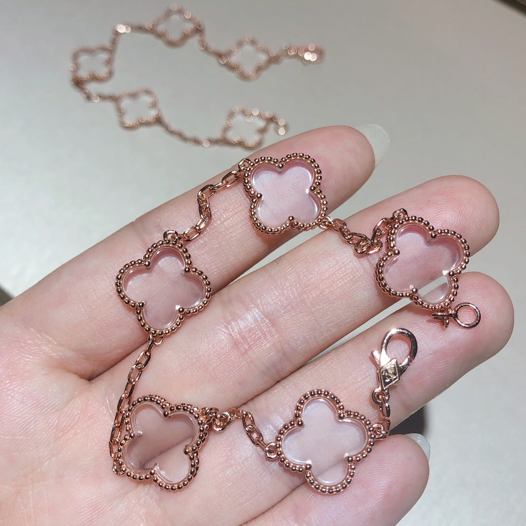 [Luxery]CLOVER 5 MOTIF ROCK CRYSTAL BRACELET