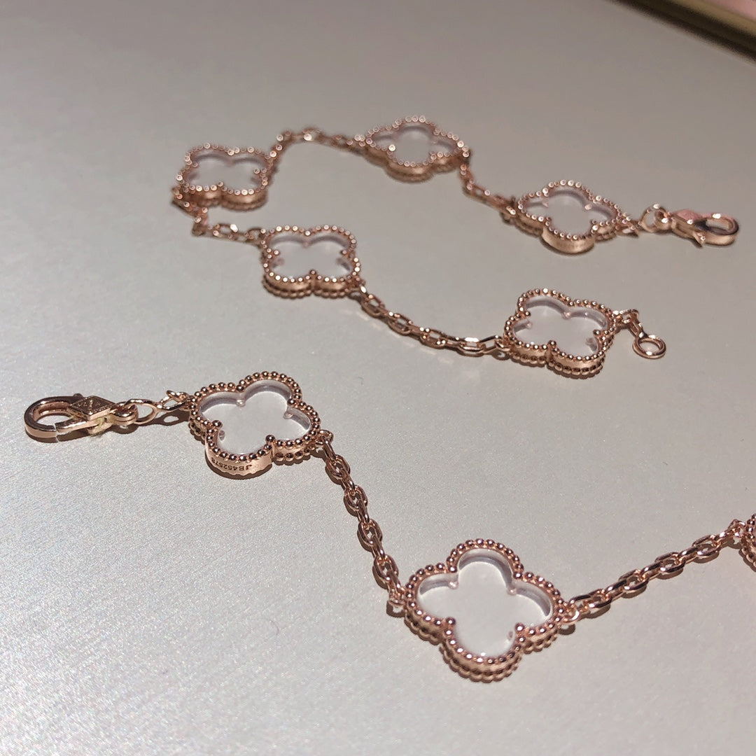[Luxery]CLOVER 5 MOTIF ROCK CRYSTAL BRACELET