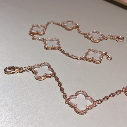 [Luxery]CLOVER 5 MOTIF ROCK CRYSTAL BRACELET