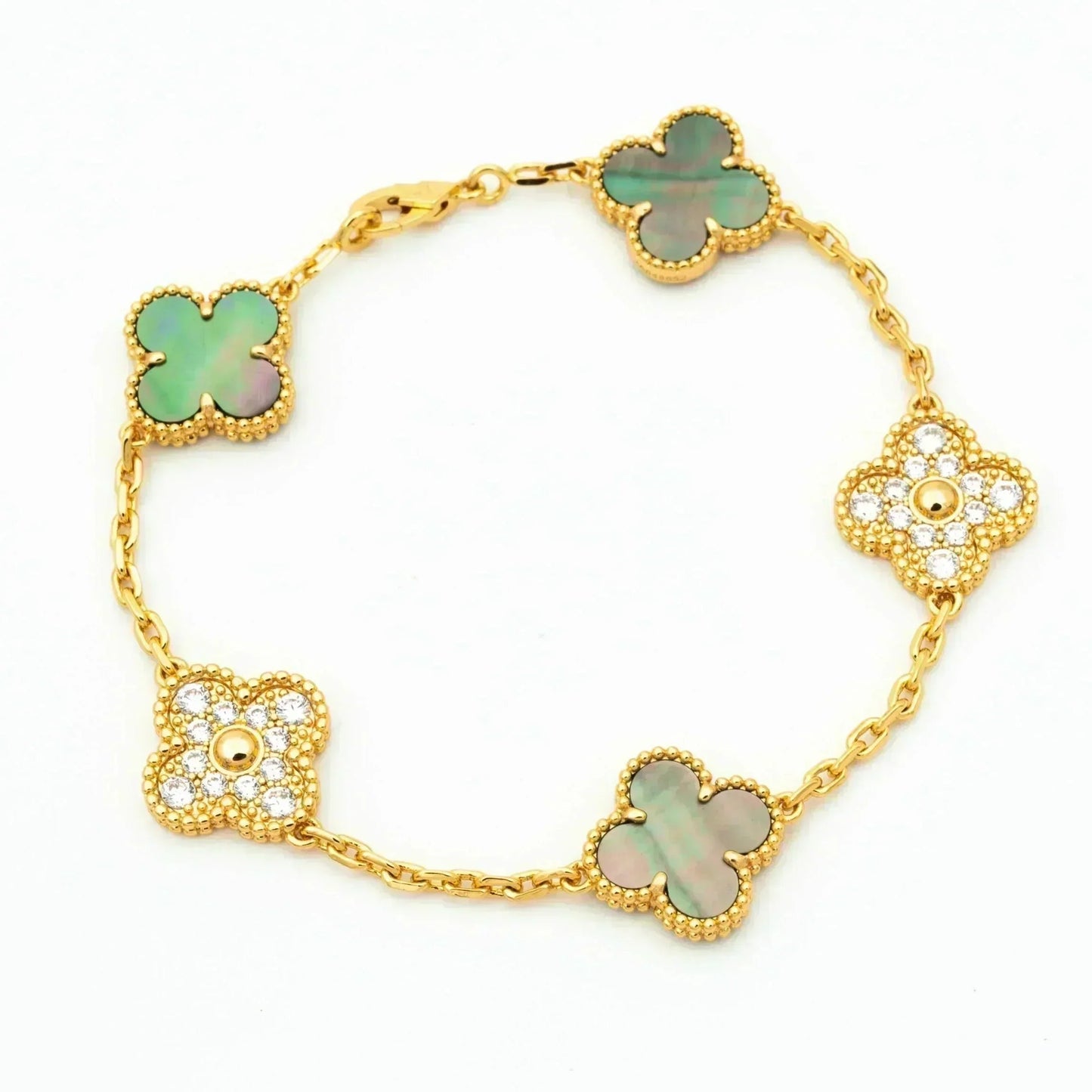 [Luxery] CLOVER 5 MOTIF GRAY MOP BRACELET COLLECTION