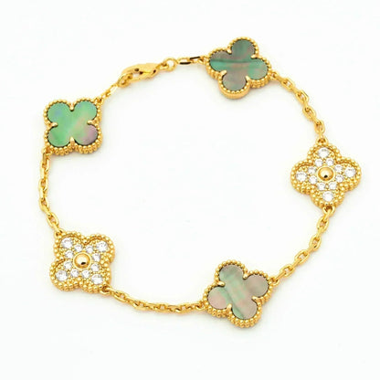 [Luxery] CLOVER 5 MOTIF GRAY MOP BRACELET COLLECTION