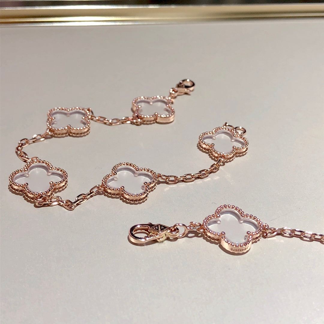 [Luxery]CLOVER 5 MOTIF ROCK CRYSTAL BRACELET