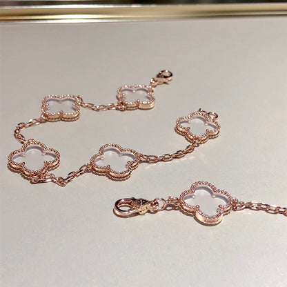 [Luxery]CLOVER 5 MOTIF ROCK CRYSTAL BRACELET