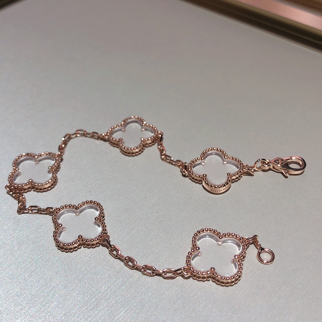 [Luxery]CLOVER 5 MOTIF ROCK CRYSTAL BRACELET