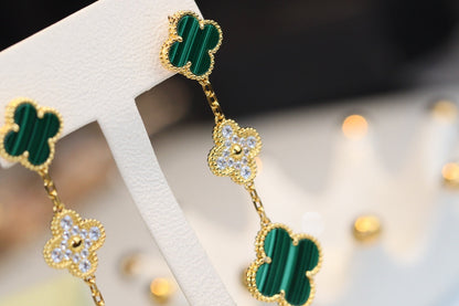 [Luxery]CLOVER EARRINGS GOLD MALACHITE DIAMOND 3 MOTIF