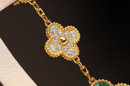 [Luxery]CLOVER EARRINGS GOLD MALACHITE DIAMOND 3 MOTIF