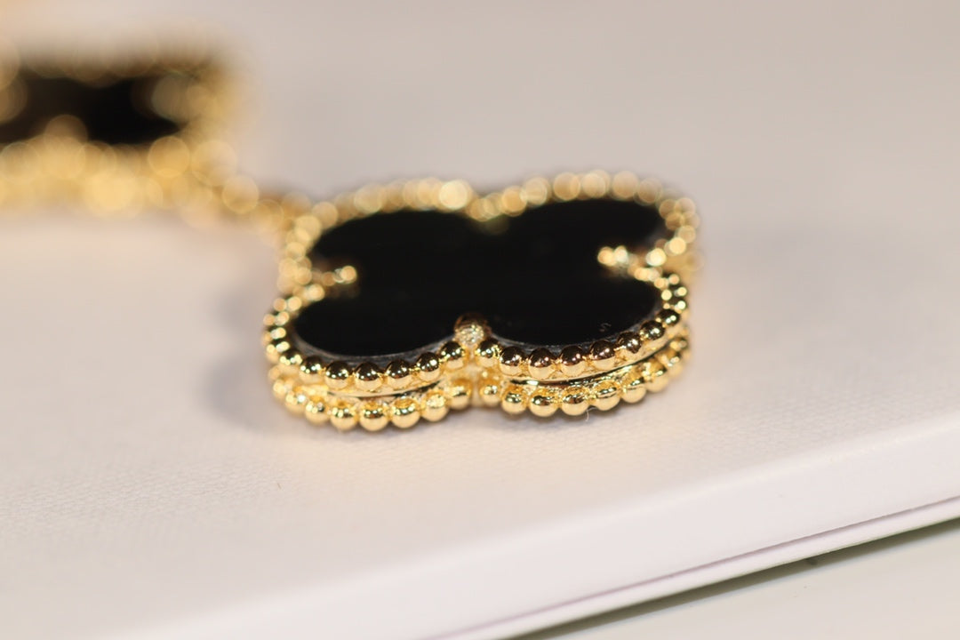 [Luxery]CLOVER EARRINGS GOLD ONYX MOP 3 MOTIF
