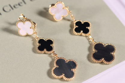 [Luxery]CLOVER EARRINGS GOLD ONYX MOP 3 MOTIF