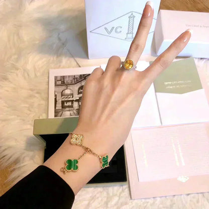 [Luxery] CLOVER 5 MOTIF MALACHITE BRACELET COLLECTION