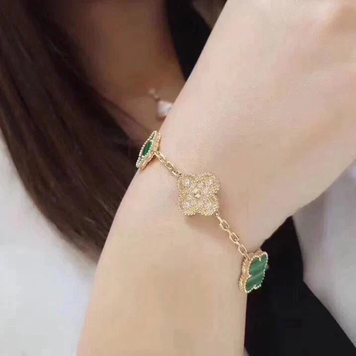 [Luxery] CLOVER 5 MOTIF MALACHITE BRACELET COLLECTION