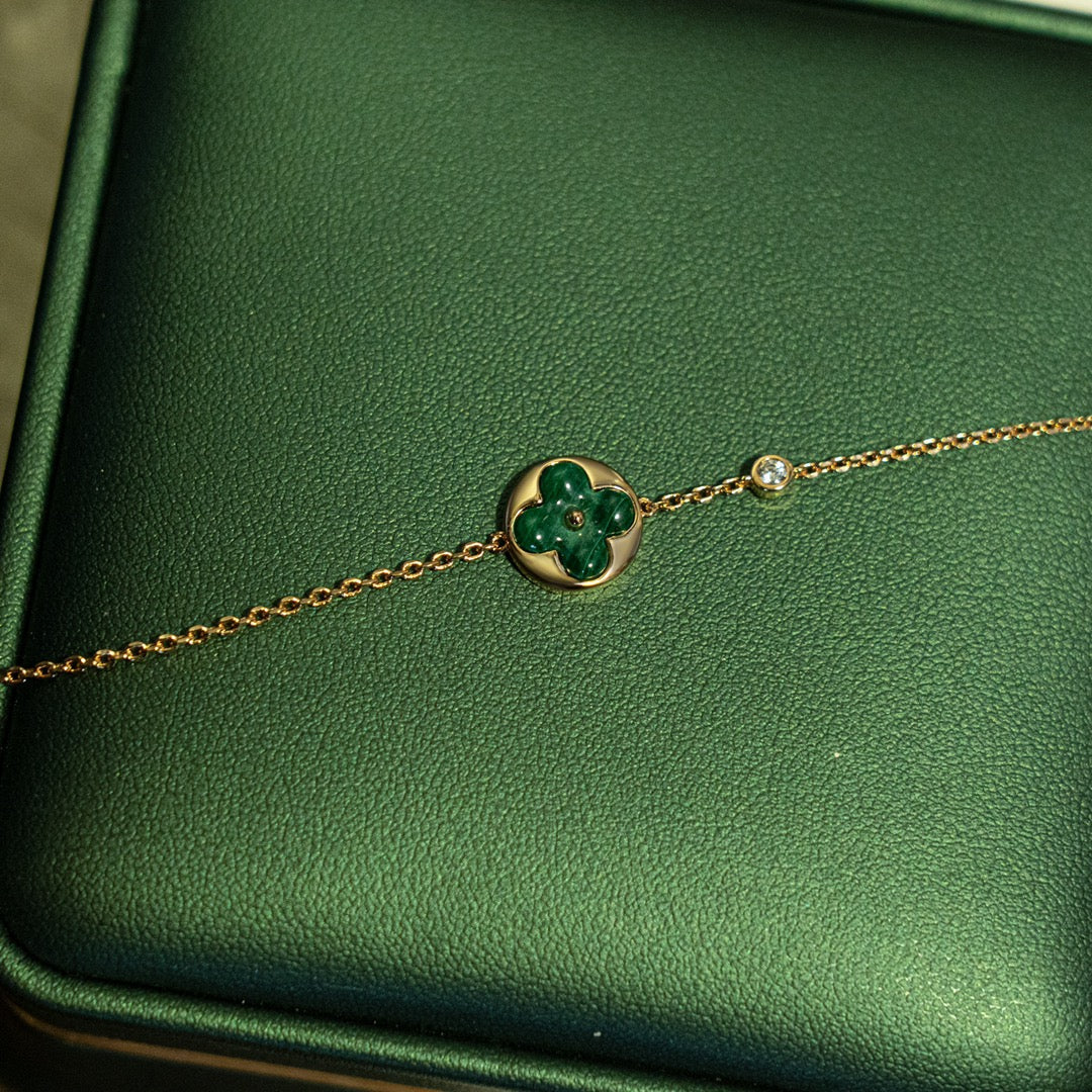 [Luxery]SUN MALACHITE 1 DIAMOND PINK GOLD BRACELET