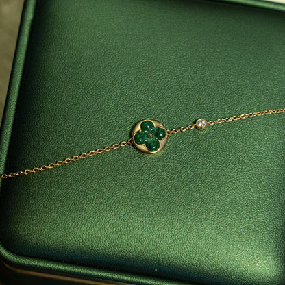 [Luxery]SUN MALACHITE 1 DIAMOND PINK GOLD BRACELET