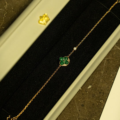 [Luxery]SUN MALACHITE 1 DIAMOND PINK GOLD BRACELET