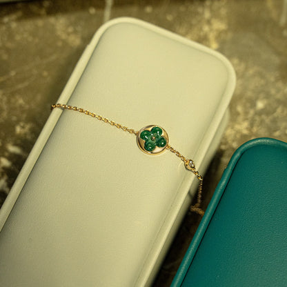 [Luxery]SUN MALACHITE 1 DIAMOND PINK GOLD BRACELET
