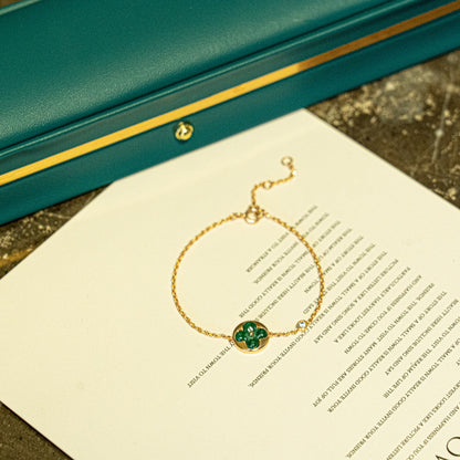 [Luxery]SUN MALACHITE 1 DIAMOND PINK GOLD BRACELET