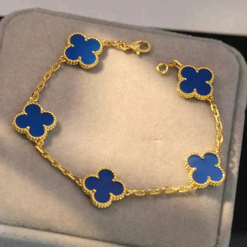 [Luxery] CLOVER 5 MOTIF BLUE AGATE BRACELET COLLECTION