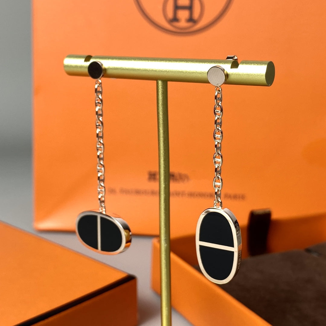 [Luxery]CHAINE VERSO BLACK CERAMIC EARRINGS