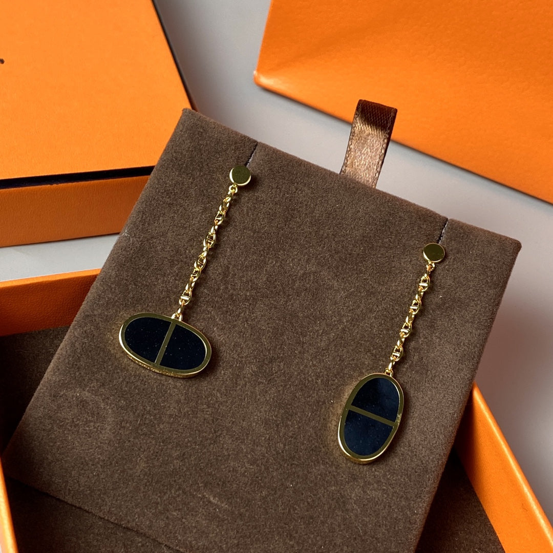 [Luxery]CHAINE VERSO BLACK CERAMIC EARRINGS