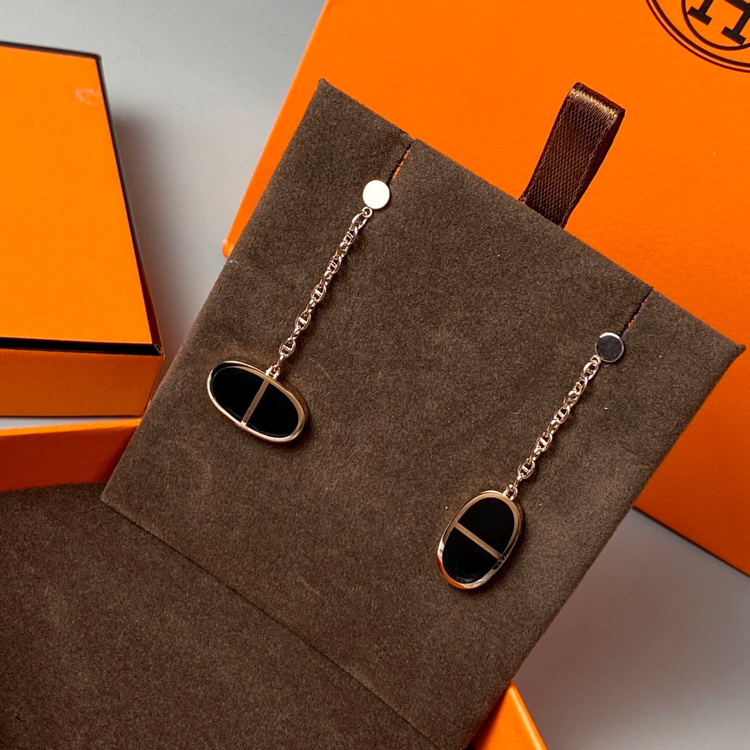 [Luxery]CHAINE VERSO BLACK CERAMIC EARRINGS