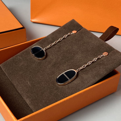 [Luxery]CHAINE VERSO BLACK CERAMIC EARRINGS