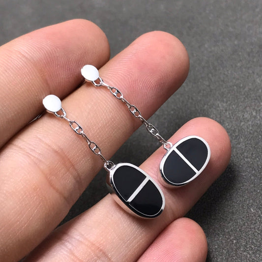 [Luxery]CHAINE VERSO BLACK CERAMIC SILVER EARRINGS