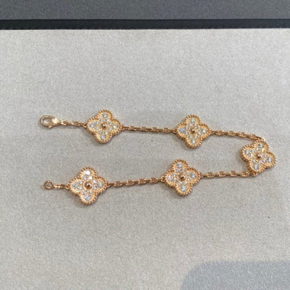 [Luxery] CLOVER 5 MOTIF FULL DIAMOND BRACELET COLLECTION