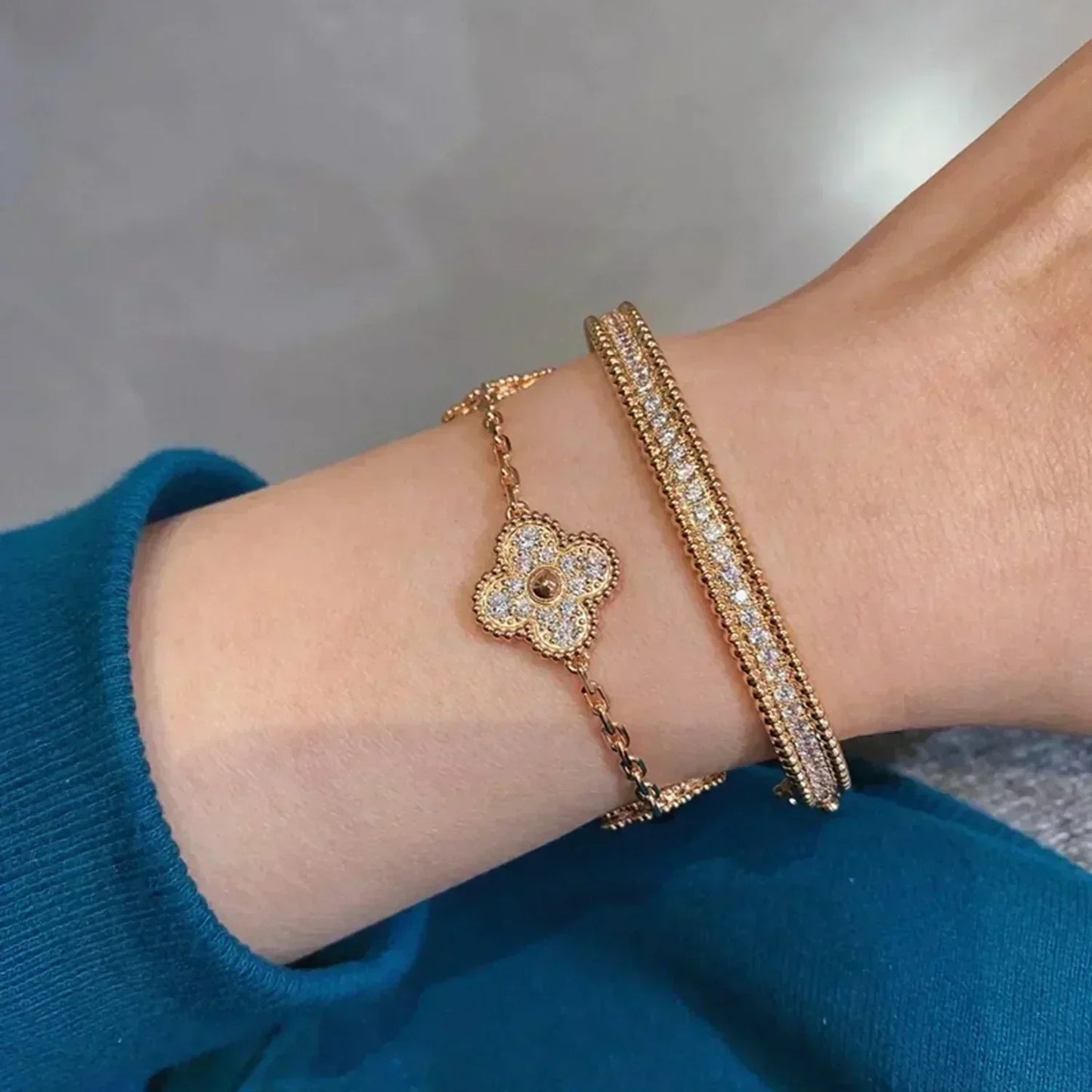 [Luxery] CLOVER 5 MOTIF FULL DIAMOND BRACELET COLLECTION