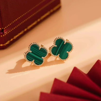 [Luxery]CLOVER MEDIUM 1 MOTIFS MALACHITE  EARRINGS