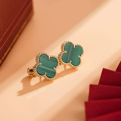 [Luxery]CLOVER MEDIUM 1 MOTIFS MALACHITE  EARRINGS