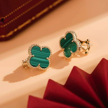 [Luxery]CLOVER MEDIUM 1 MOTIFS MALACHITE  EARRINGS