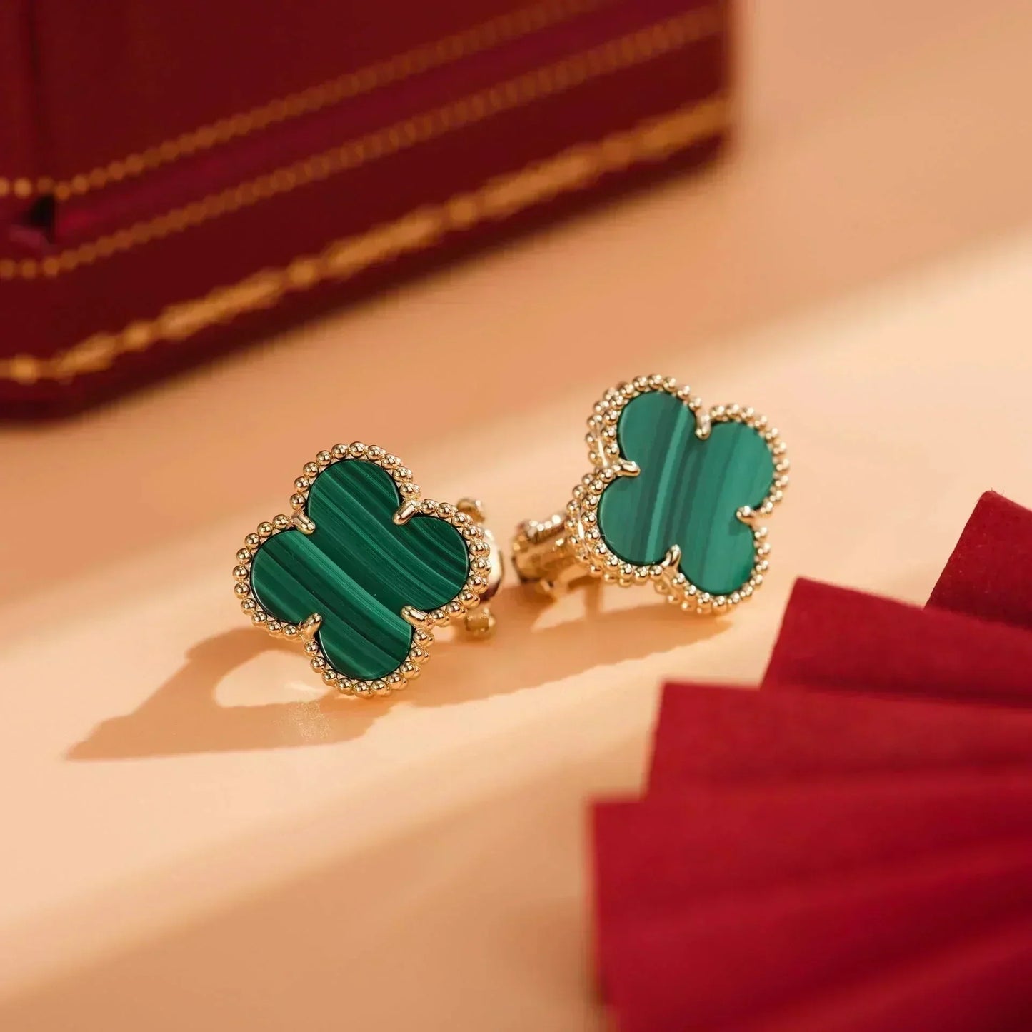 [Luxery]CLOVER MEDIUM 1 MOTIFS MALACHITE  EARRINGS