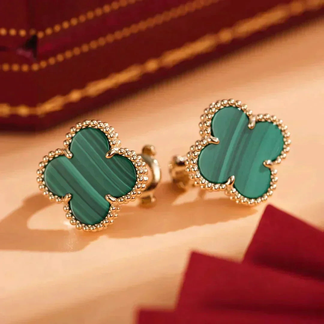 [Luxery]CLOVER MEDIUM 1 MOTIFS MALACHITE  EARRINGS