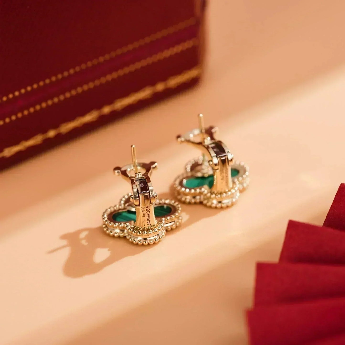 [Luxery]CLOVER MEDIUM 1 MOTIFS MALACHITE  EARRINGS