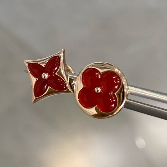 [Luxery]STAR AND SUN PINK GOLD CARNELIAN STUD EARRINGS
