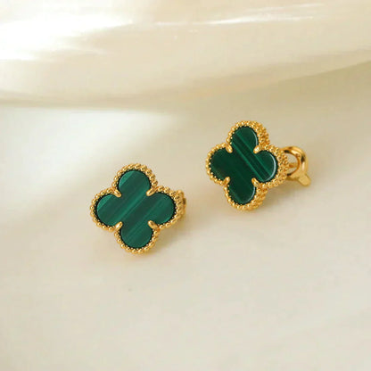 [Luxery]CLOVER MEDIUM 1 MOTIFS MALACHITE  EARRINGS