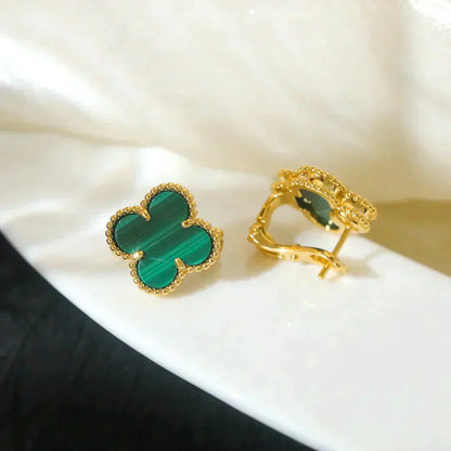 [Luxery]CLOVER MEDIUM 1 MOTIFS MALACHITE  EARRINGS