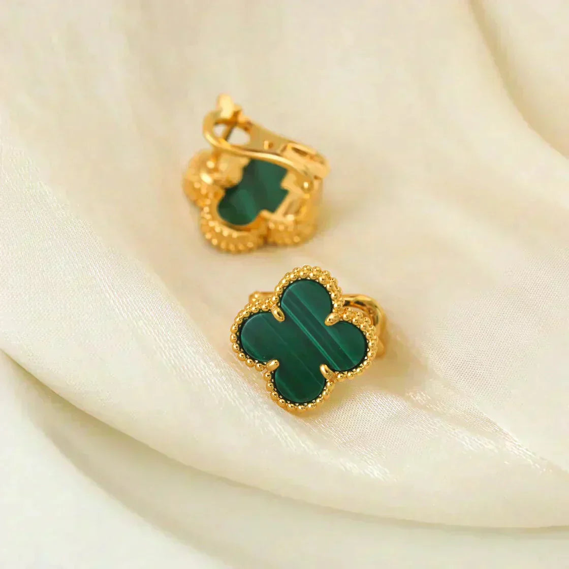 [Luxery]CLOVER MEDIUM 1 MOTIFS MALACHITE  EARRINGS