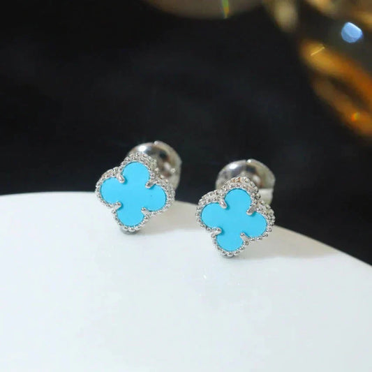 [Luxery]CLOVER MINI 9.5MM ONYX STUD EARRINGS SILVER