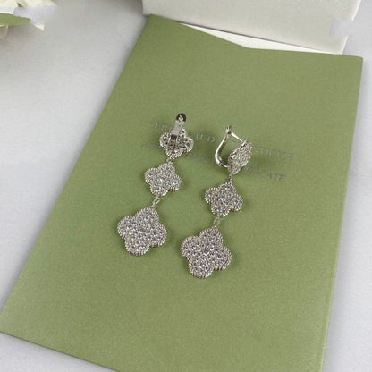 [Luxery]CLOVER 3 MOTIF DIAMOND SILVER DROP EARRINGS