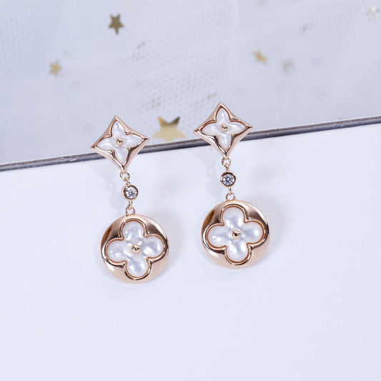 [Luxery]STAR AND SUN PINK GOLD MOP DROP EARRINGS