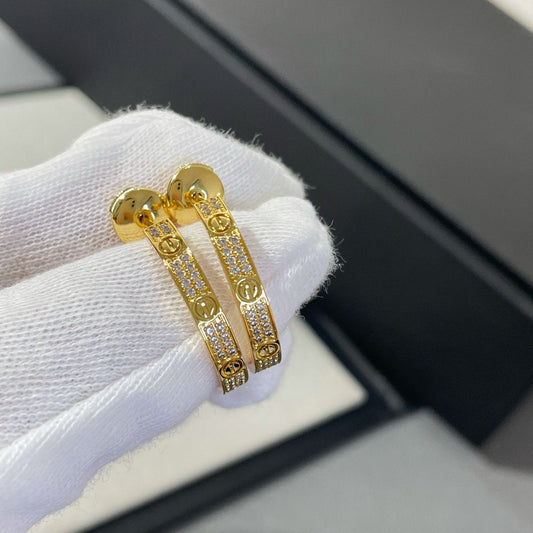 [Luxery]LOVE DIAMOND GOLD HOOP EARRINGS