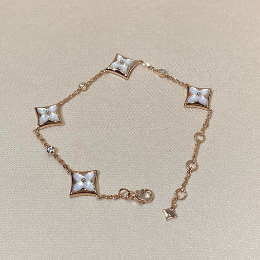 [Luxery]STAR 4 MOTIF MOP DIAMOND PINK GOLD BRACELET