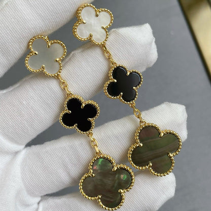 [Luxery]CLOVER 3 MOTIF MOP ONYX DARK MOP PINK GOLD EARRINGS