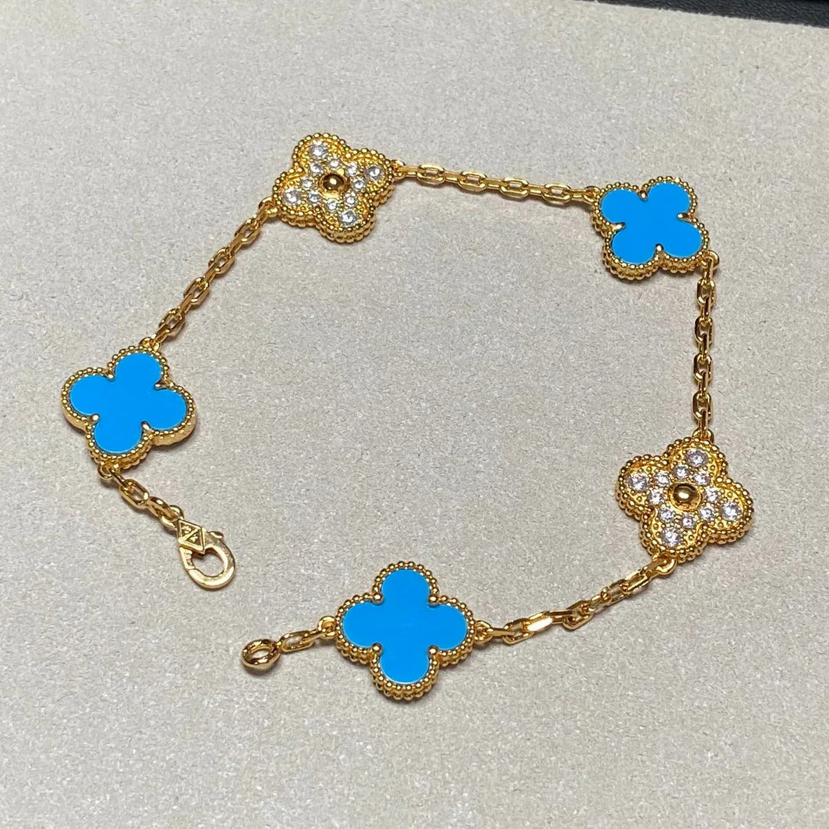 [Luxery] CLOVER 5 MOTIF BLUE AGATE BRACELET COLLECTION