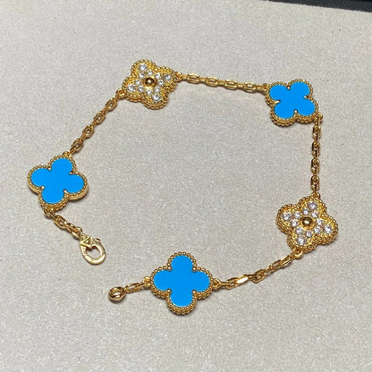 [Luxery] CLOVER 5 MOTIF BLUE AGATE BRACELET COLLECTION