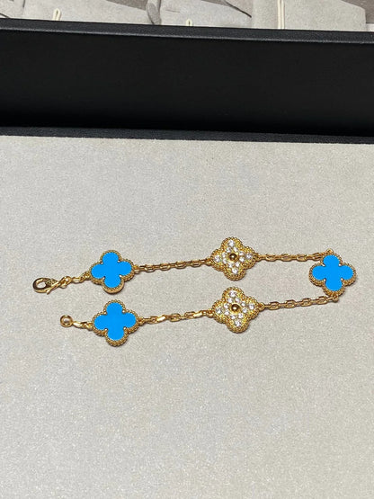 [Luxery] CLOVER 5 MOTIF BLUE AGATE BRACELET COLLECTION