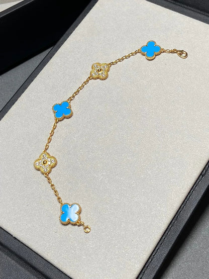 [Luxery] CLOVER 5 MOTIF BLUE AGATE BRACELET COLLECTION