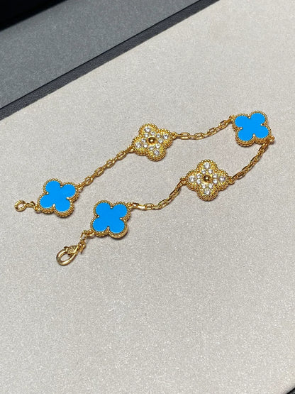 [Luxery] CLOVER 5 MOTIF BLUE AGATE BRACELET COLLECTION