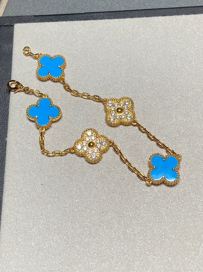 [Luxery] CLOVER 5 MOTIF BLUE AGATE BRACELET COLLECTION